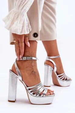 Boto Sandały Na Słupku|Sandały Na Obcasie*Sandałki Na Wysokim Słupku Srebrne Maya