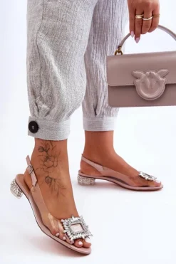 Damskie buty S.Barski Sandały Na Obcasie*Sandałki Transparentne z Ozdobami Różowe S.Barski MR1037-05