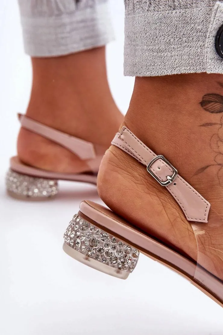 Damskie buty S.Barski Sandały Na Obcasie*Sandałki Transparentne z Ozdobami Różowe S.Barski MR1037-05