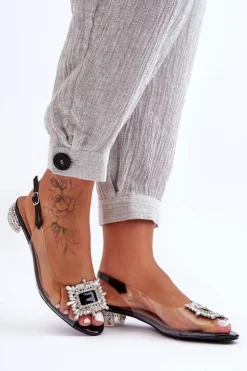 Best Damskie buty S.Barski Sandałki Transparentne z Ozdobami Czarne S.Barski MR1037-05