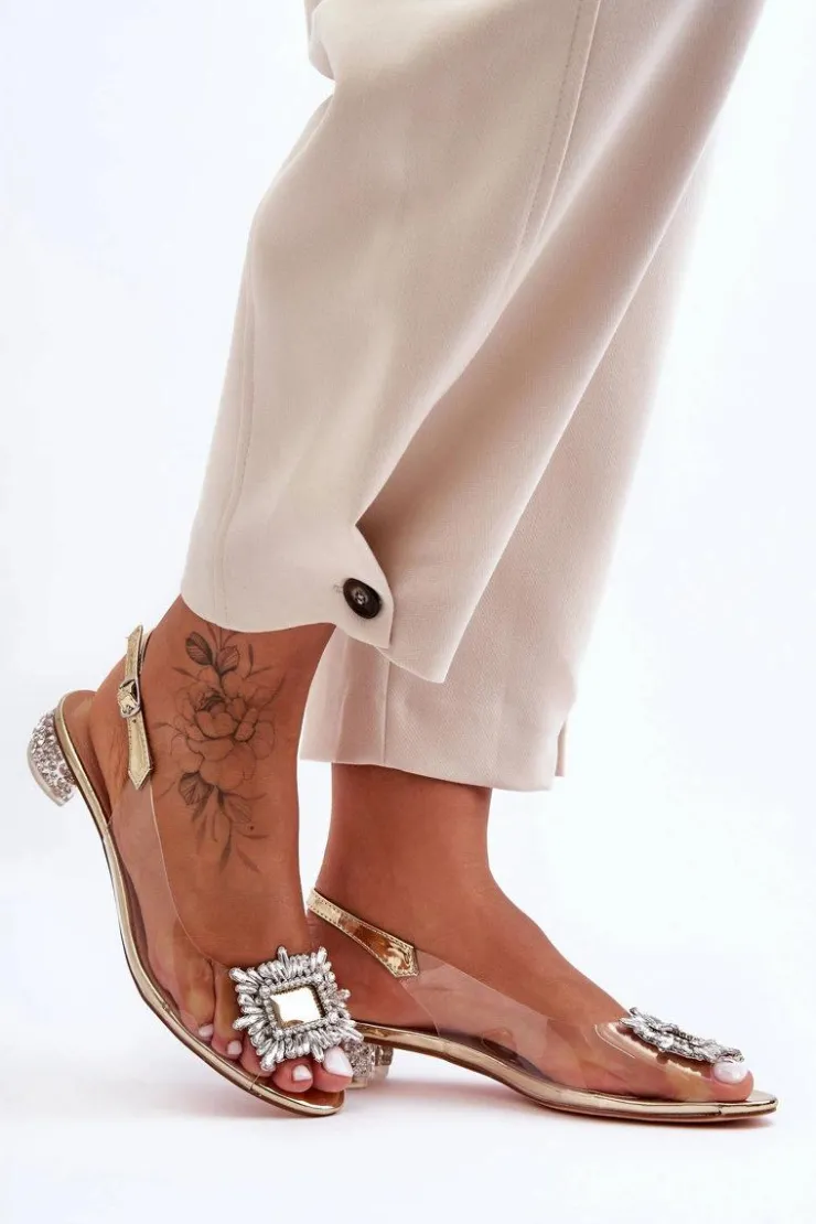 Damskie Damskie buty S.Barski Sandałki Transparentne z Ozdobami Złote S.Barski MR1037-05
