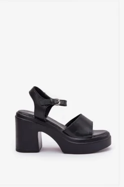 Clearance Boto Sandały Damskie Na Masywnym Słupku I Platformie Z Eko Skóry Czarne Korlevia Czarny