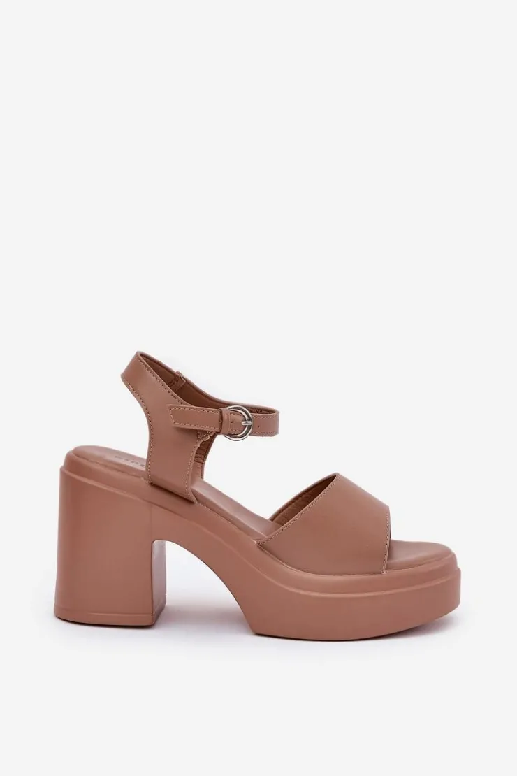 Boto Sandały Na Słupku|Sandały Na Obcasie*Sandały Damskie Na Masywnym Słupku I Platformie Z Eko Skóry Ciemnobeżowe Korlevia Beżowy