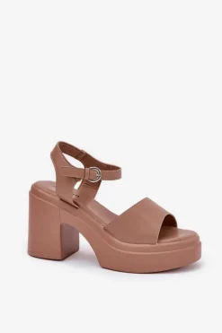 Boto Sandały Na Słupku|Sandały Na Obcasie*Sandały Damskie Na Masywnym Słupku I Platformie Z Eko Skóry Ciemnobeżowe Korlevia Beżowy