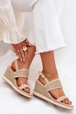 Boto Sandały Na Koturnie*Sandały Damskie Ażurowe Na Koturnie Z Plecionką Beżowe Zolira