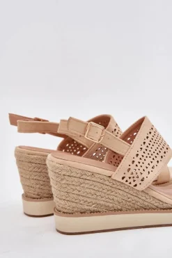 Boto Sandały Na Koturnie*Sandały Damskie Ażurowe Na Koturnie Z Plecionką Beżowe Zolira