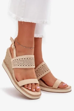 Boto Sandały Na Koturnie*Sandały Damskie Ażurowe Na Koturnie Z Plecionką Beżowe Zolira