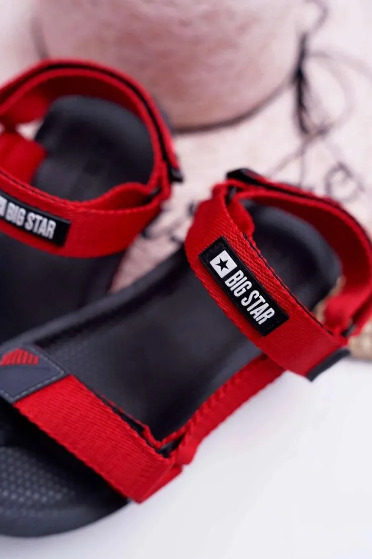 Big Star Shoes Sandały Big Star|Sandały Płaskie*Sandały Damskie Big Star Na Rzepy Czerwone DD274A284