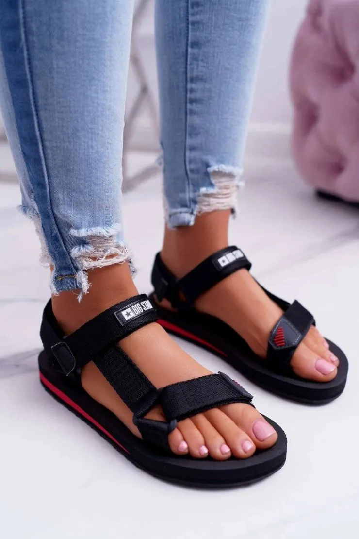 Best Big Star Shoes Sandały Damskie Big Star Na Rzepy Czarne DD274A282