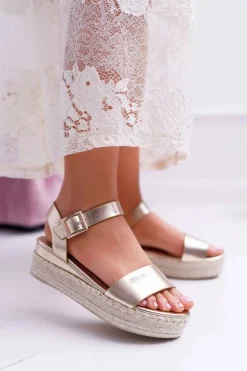 Damskie Big Star Shoes Sandały Damskie Big Star Na Platformie Złote DD274742