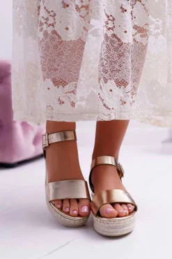 Damskie Big Star Shoes Sandały Damskie Big Star Na Platformie Złote DD274742