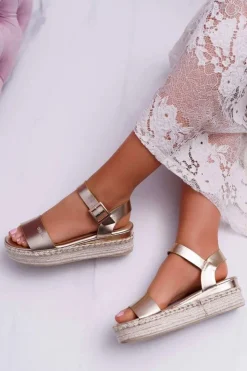 Damskie Big Star Shoes Sandały Damskie Big Star Na Platformie Złote DD274742