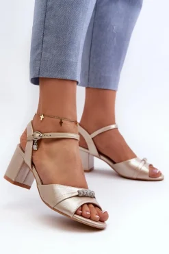 Damskie Buty damskie Vinceza Sandały Damskie Eko Skórzane Na Słupku Z Ozdobami Złote Narhi