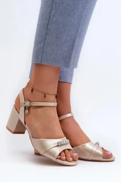 Damskie Buty damskie Vinceza Sandały Damskie Eko Skórzane Na Słupku Z Ozdobami Złote Narhi