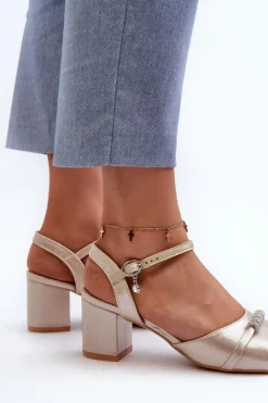 Damskie Buty damskie Vinceza Sandały Damskie Eko Skórzane Na Słupku Z Ozdobami Złote Narhi