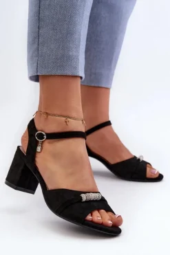 Outlet Buty damskie Vinceza Sandały Damskie Eko Zamszowe Na Słupku Z Ozdobami Czarne Narhi Czarny