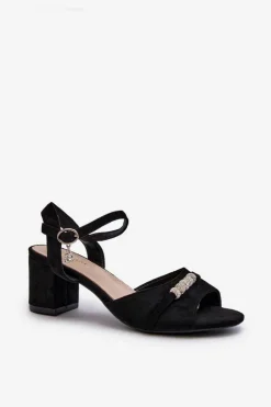 Outlet Buty damskie Vinceza Sandały Damskie Eko Zamszowe Na Słupku Z Ozdobami Czarne Narhi Czarny