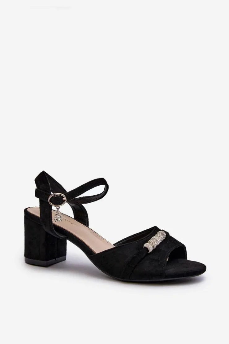 Outlet Buty damskie Vinceza Sandały Damskie Eko Zamszowe Na Słupku Z Ozdobami Czarne Narhi Czarny