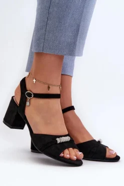 Outlet Buty damskie Vinceza Sandały Damskie Eko Zamszowe Na Słupku Z Ozdobami Czarne Narhi Czarny