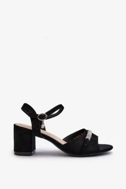 Outlet Buty damskie Vinceza Sandały Damskie Eko Zamszowe Na Słupku Z Ozdobami Czarne Narhi Czarny