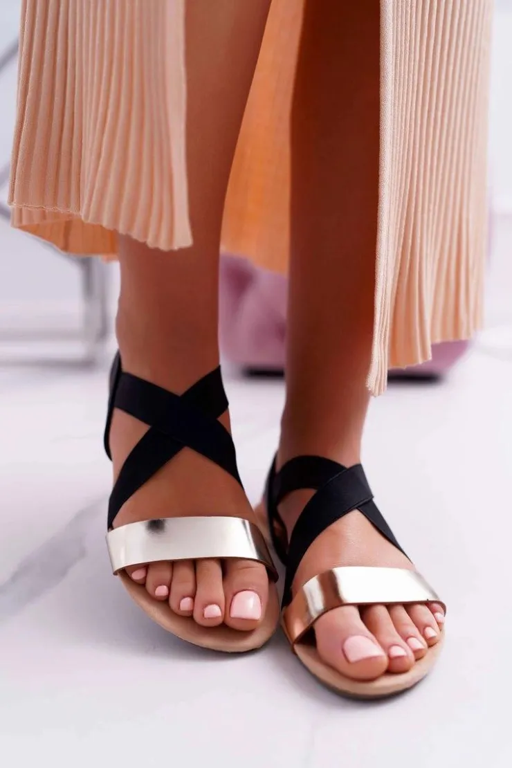 Best Boto Sandały Damskie Eleganckie Złote Carme