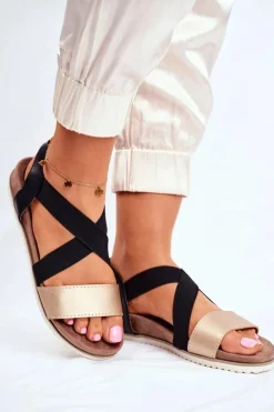 Damskie Evento Sandały Damskie Eleganckie Czarno Złote Morrin