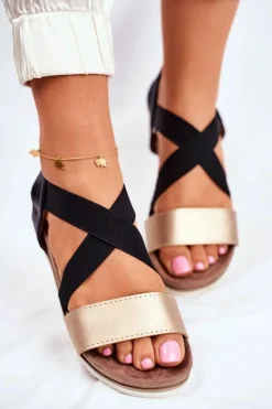 Damskie Evento Sandały Damskie Eleganckie Czarno Złote Morrin