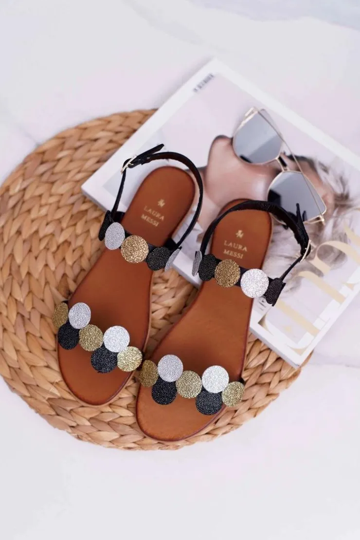 Discount Laura Messi Sandały Damskie Eleganckie Czarne 1948