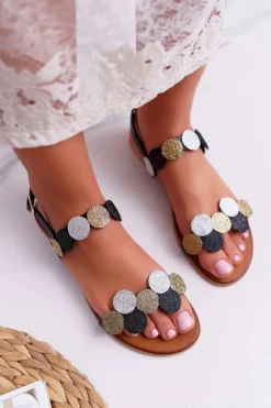 Discount Laura Messi Sandały Damskie Eleganckie Czarne 1948