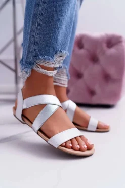 Boto Sandały Płaskie*Sandały Damskie Eleganckie Srebrne Carme