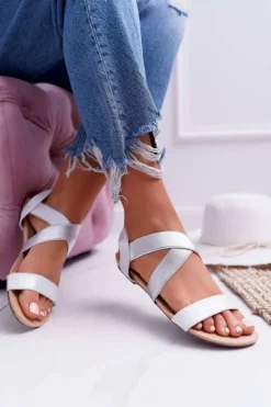 Boto Sandały Płaskie*Sandały Damskie Eleganckie Srebrne Carme