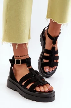 Damskie Boto Sandały Damskie Gladiatorki Z Eko Zamszu Czarne Dorameia