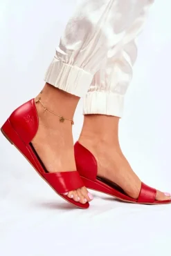 Damskie Maciejka Sandały Damskie Skórzane Czerwone 1971 Nomara
