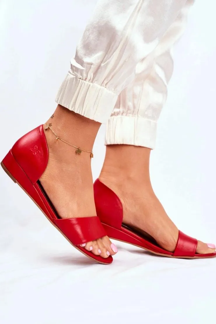 Damskie Maciejka Sandały Damskie Skórzane Czerwone 1971 Nomara