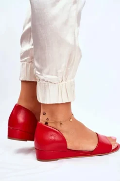 Damskie Maciejka Sandały Damskie Skórzane Czerwone 1971 Nomara