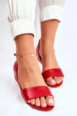 Damskie Maciejka Sandały Damskie Skórzane Czerwone 1971 Nomara