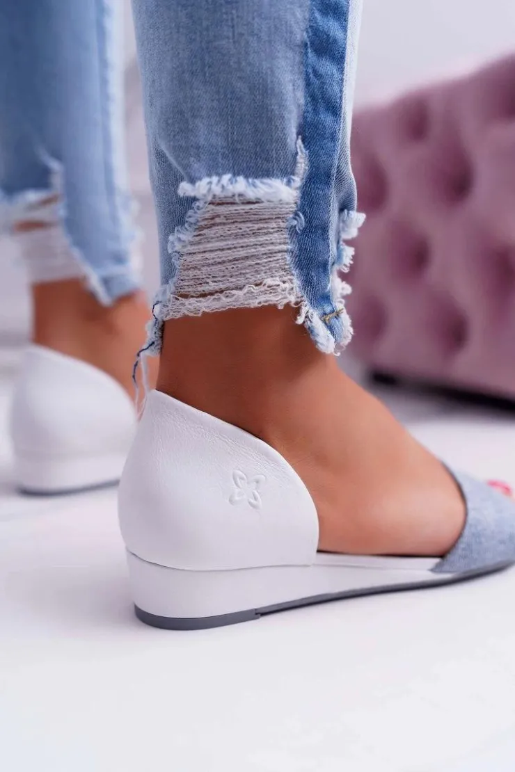 Damskie Maciejka Sandały Damskie Skórzane Białe 1971 Nomara