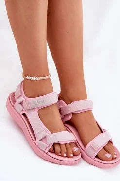 Online Lee Cooper Sandały Damskie Materiałowe Na Rzepy LCW-25-34-3561L Różowe Różowy