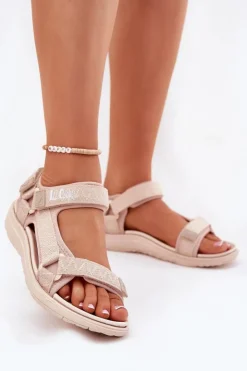 Lee Cooper Sandały Płaskie*Sandały Damskie Materiałowe Na Rzepy LCW-25-34-3560 Beżowe