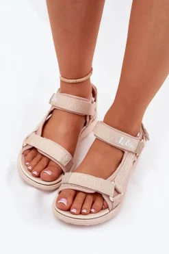 Lee Cooper Sandały Płaskie*Sandały Damskie Materiałowe Na Rzepy LCW-25-34-3560 Beżowe