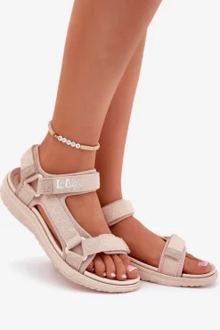 Lee Cooper Sandały Płaskie*Sandały Damskie Materiałowe Na Rzepy LCW-25-34-3560 Beżowe