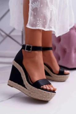 Boto Sandały Na Koturnie*Sandały Damskie Na Espadryku Czarne Devon