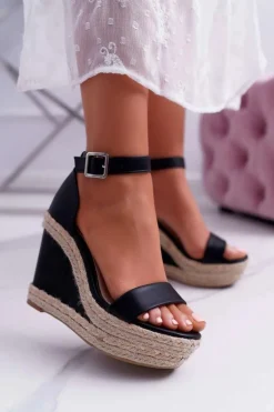 Boto Sandały Na Koturnie*Sandały Damskie Na Espadryku Czarne Devon