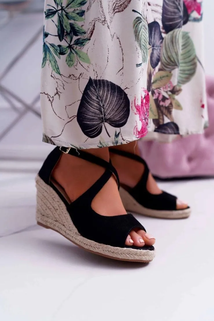 Boto Sandały Na Koturnie*Sandały Damskie Na Espadrylu Czarne Margus