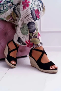 Boto Sandały Na Koturnie*Sandały Damskie Na Espadrylu Czarne Margus