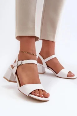 Clearance Evento Sandały Damskie Na Klocku Z Eko Skóry Białe Leisha