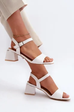 Clearance Evento Sandały Damskie Na Klocku Z Eko Skóry Białe Leisha
