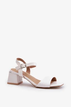 Clearance Evento Sandały Damskie Na Klocku Z Eko Skóry Białe Leisha