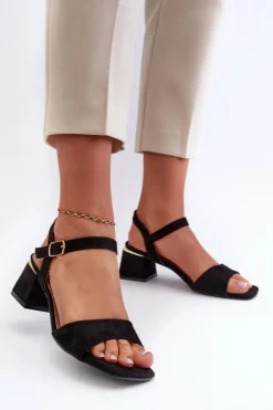 Evento Sandały Na Obcasie*Sandały Damskie Na Klocku Z Eko Zamszu Czarne Leisha