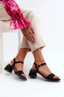 Evento Sandały Na Obcasie*Sandały Damskie Na Klocku Z Eko Zamszu Czarne Leisha